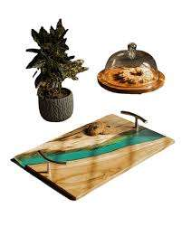 Plateau de service classique de luxe en bois et résine avec incrustations pour table basse, bureau, petit-déjeuner, collations – Durable et à prix abordable - Product Image 4