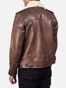 เสื้อแจ็คเก็ตหนังสีน้ำตาลสำหรับผู้ชายขี่มอเตอร์ไซค์ - Product Image 2