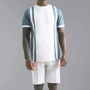 ชุดเซ็ตสองชิ้นสำหรับผู้ชายฤดูหนาว ระบายอากาศ แห้งเร็ว สวมใส่สบาย ขายส่ง ผ้าคอตตอน/โพลีเอสเตอร์ แขนสั้น ลายสก็อต มีฮู้ด - Product Image 1