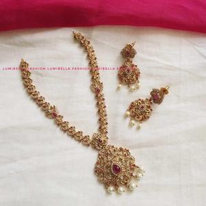 Fine Jewelry Bridal <b>Necklace</b> <b>Set</b> with American Diamonds and <b>Pearls</b> - Product Image 1