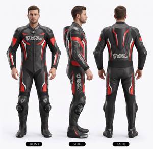 Men's Black <b>Red</b> White Leather Motorcycle Racing <b>Suit</b> Full Sleeve Breathable All Seasons Wear - Product Image 1