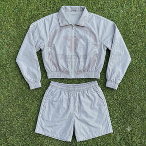 Unisex Green White Color Blocking Tracksuit Set Full Sleeve Zipper <b>Jacket</b> Shorts Quick Dry Polyester Sporty Adult Size - Product Image 5