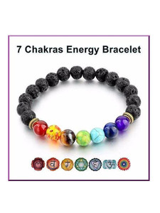Venta al por mayor 7 Chakra pulsera de cuentas de equilibrio de energía curativa natural 8mm pulsera de piedra de lava para la venta - Product Image 5