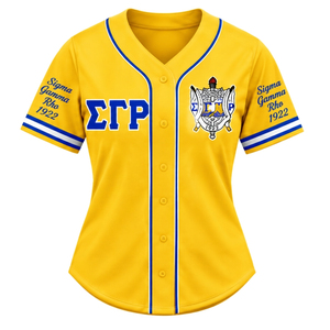 Camiseta Deportiva Personalizada de Béisbol SGRHO para Mujer, Hermandad Griega Sigma Gamma Rho, Manga Corta, con Botones, Ropa Deportiva al por Mayor - Product Image 1