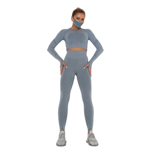 Mode féminine respirant Stretch deux pièces Gym Activewear contraste couleur hauts et bas pour l'automne course et Jogging - Product Image 4