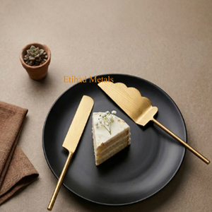 Premium Starlight <b>Cake</b> <b>Servers</b> Set of 2 Set Starlight <b>Cake</b> <b>Servers</b> White Brass handle Premium Gold Dessert <b>Server</b> Set of 2 - Product Image 2