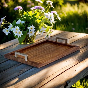 Handmade Wooden Serving Tray with Aluminum Handles: Engraved <b>Rustic</b> <b>Home</b> <b>Decor</b> - Product Image 2