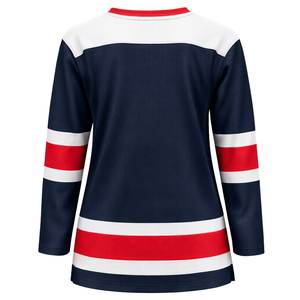 Camiseta de Hockey sobre Hielo para Mujer, Estilo Equipo Azul Marino y Rojo, Transpirable, Deportiva, Manga Larga, Uniforme de Alto Rendimiento - Product Image 3