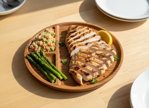 Plato de madera de acacia, plato dividido para adultos, platos de madera para la cena, bandeja redonda de madera, platos para servir comida para uso doméstico. - Product Image 2