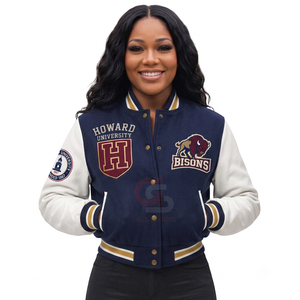 Chaquetas universitarias de moda urbana, chaquetas varsity, chaquetas de béisbol, chaquetas de mujer con mangas de cuero, chaquetas cortas para mujer - Product Image 3