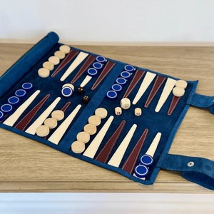 High-Quality Eco-Friendly Durable Foldable PU Leather Nubuck <b>Backgammon</b> Roll-Up Table <b>Board</b> Game Mother Pearl Zipper Home Gift - Product Image 1