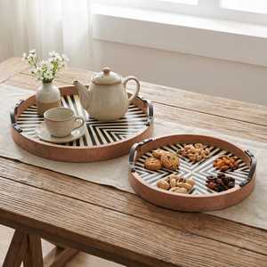Handmade Circular Bone Inlay Black & White <b>Tray</b> - Black Bone Inlay <b>Round</b> <b>Tray</b> | Handmade Floral Serving <b>Tray</b> For Home Decor - Product Image 6