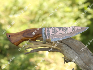 Cuchillo Artesanal de Cobre y Acero de Damasco con Hoja Fija para Caza, Camping y Bushcraft, Profesional, Afilado como una Navaja, OEM/ODM - Product Image 3