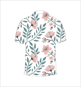 เสื้อโปโลผู้ชายสีขาวพิมพ์ลายใบไม้สีชมพูแขนสั้นลำลองแฟชั่นฤดูร้อนเสื้อยืดกอล์ฟ - Product Image 2