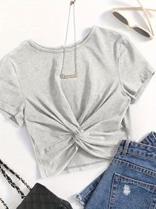 Camiseta Corta de Moda para Mujer al por Mayor, Top Casual de Manga Corta para Dama, Camiseta Recortada de Verano, Estilo Urbano, Ajuste Delgado, Top de Algodón Suave - Product Image 4