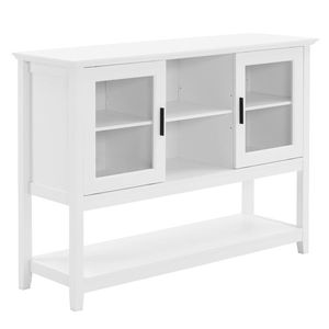 Credenza Classica Bianca Trasparente con Ante Scorrevoli 130*38*89.2cm, Doppia Porta, 2 Scomparti Interni, Ripiano Inferiore - Product Image 2