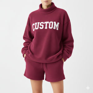 Nueva Moda: Top de Cuello Alto Acanalado para Mujer y Shorts de Cintura Alta hasta la Rodilla, Suaves y Elásticos de Poliéster/Algodón para Invierno - Product Image 4