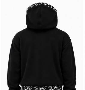 Ensemble de survêtement polaire réversible noir à capuche pour femme, grande taille, maternité, avec bordure florale, ourlet fendu, coupe régulière, longueur intégrale - Product Image 3