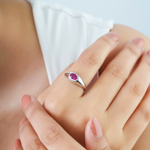 <b>Top</b> Quality Products Wholesale Design <b>Gypsy</b> Set Ruby Gemstone Dome Chunky Ring Solid K14 White Gold Customized Jewelry - Product Image 4