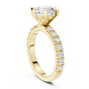 แหวนหมั้นเพชรทรงกลมสีเหลืองทอง ประดับเพชรเพาะเลี้ยงแบบ Pavé Band Solitaire Setting เครื่องประดับชั้นดีสำหรับผู้หญิง - Product Image 3
