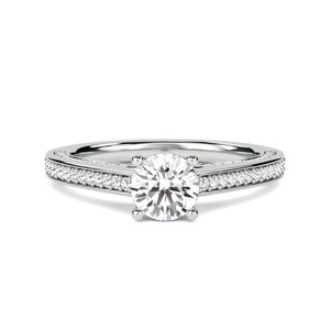 Anillo de compromiso único con diamante redondo de 0.75 quilates, diamante cultivado en laboratorio, en oro amarillo, blanco, rosa y platino de 18 quilates. - Product Image 1