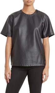 เสื้อยืดหนังดีไซน์พิเศษ แขนหนัง PU สำหรับผู้ชาย/เสื้อยืดหนังสั่งทำขายส่ง - Product Image 3