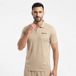 Polo pour homme, t-shirt polo uni à manches courtes, personnalisable avec logo, de bonne qualité, décontracté, couleur beige unie, t-shirt polo classique - Product Image 6