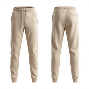 Wholesale Premium Unisex Sand Beige French Terry Jogger Pants Heavyweight Cotton Modern Casual Bottom Wear - Product Image 2