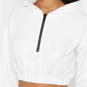 Sweat-shirt à capuche marron pour femme, coupe courte, manches régulières, couleur unie, en coton tricoté, respirant, séchage rapide, doublé, pour l'hiver - Product Image 3