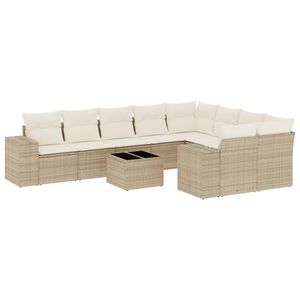 Ensemble de canapés de jardin en rotin PE beige avec structure en acier thermolaqué et verre trempé, mobilier d'extérieur durable - Product Image 2