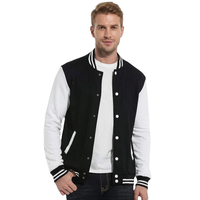 Jaket Varsity Baseball Pria Warna Blok Hitam Putih Kancing Tekan Kerah Tegak Lengan Panjang Jaket Sporty Sweatshirt Bangladesh