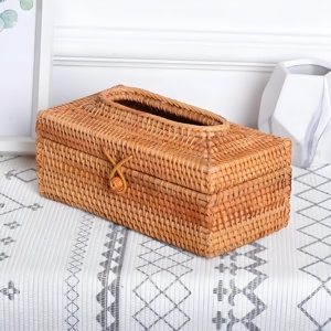 Handmade Natural Rattan <b>Paper</b> Holder Boxes Eco Friendly Cheap Price Woven Rattan <b>Tissue</b> Box Cover From Vietnam - Product Image 1