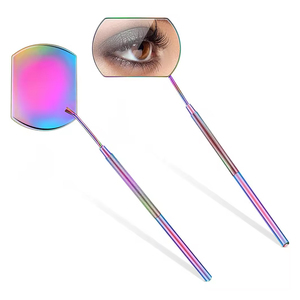 <b>Handheld</b> Metal Makeup <b>Mirror</b> 3X Magnification Single Side Purple Handle Mixed Shape Pocket Foldable Personalized Silver Finish - Product Image 1