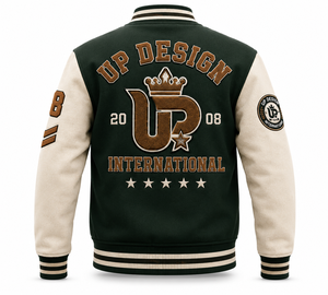 เสื้อแจ็คเก็ตเบสบอลแบบ Varsity Letterman สำหรับผู้ชาย ทำจากผ้าขนสัตว์ แต่งแขนเสื้อแบบตัดกัน ปักลายหนัง PU บุด้วยโพลีเอสเตอร์ รับผลิตแบบ OEM ODM - Product Image 2