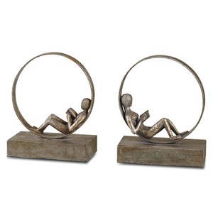Lot de 2 serre-livres modernes en aluminium, figurines décoratives en métal pour la maison et le bureau - Product Image 1