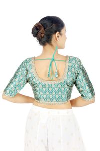 Blusa de Brocado Casual para Mujer, Cuello Redondo, Manga Corta, Abertura Frontal, Estampado Sólido, para Oficina, Otoño, Fiestas Formales - Product Image 3