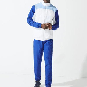 Unisex Hooded Tracksuit Set Full Sleeve Drawstring Closure Sporty Style Color Blocking Blue White Polyester Regular Fit Side - Product Image 3