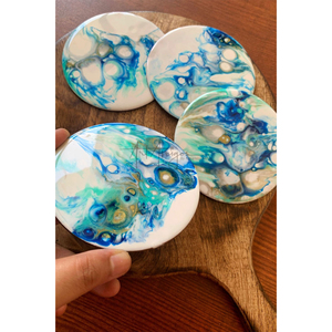 White And Gold Flake Resin Geode <b>Coasters</b> Set Of 4 Irregular <b>Agate</b> Style Heat-Resistant Epoxy <b>Coaster</b> For Luxury Coffee Table - Product Image 6