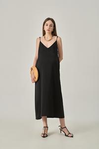 Vestidos midi de satén con tirantes finos, sin mangas, lisos, minimalistas, teñidos naturalmente, informales, transpirables, holgados y de corte recto. - Product Image 2