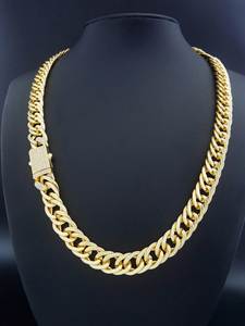 Collar de eslabones cubanos con pavé de moissanita chapado en oro rosa sobre plata para hombre, cadena cubana Hiphop totalmente engastada - Product Image 1