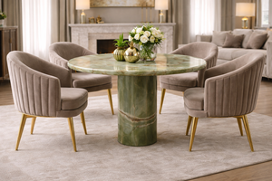 Mesa Redonda de Ónix Verde Pulido de Primera Calidad, Mueble Decorativo con Pedestal de Mármol Hecho a Mano y de Alta Calidad - Product Image 4