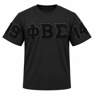Phi Beta Sigma <b>Black</b> <b>Mens</b> T-<b>Shirt</b> Chenille Greek Letter Applique 1914 <b>Short</b> <b>Sleeve</b> Crew Neck Striped 100% Cotton Fraternity - Product Image 3