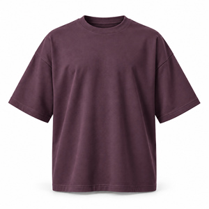 <b>Men's</b> Oversized Plum <b>Purple</b> Solid Short Sleeve <b>T</b>-<b>Shirt</b> Blank O-Neck Casual Tee - Product Image 1