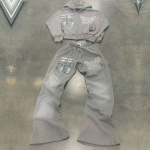 Conjuntos de Sudadera con Capucha y Pantalones de Chándal Personalizados de Algodón Grueso de Invierno, Unisex, de Corte Regular, Color Liso, Casuales, Ecológicos, con Estampado Puff y Efecto Ácido - Product Image 5