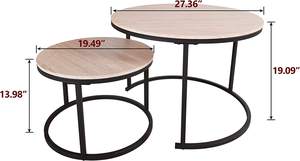 <b>Nesting</b> Coffee <b>Table</b> with Golden Frame Marble Pattern Wooden Tops Modern <b>Round</b> <b>Tables</b> for Living Room Bedroom - Product Image 3