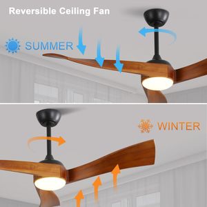 52-Inch Matte Black Home <b>Ceiling</b> Fan with <b>Dimmable</b> 3-Color <b>LED</b> <b>Light</b> 3-Solid Wood Blades Remote Control Reversible DC Motor - Product Image 4