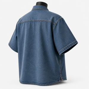 Camisa de Algodón para Hombre, Estilo Casual, Manga Corta, Tela Denim Sólida, Transpirable, Ecológica, ODM, Otoño - Product Image 5