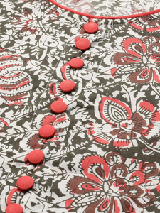 Kurta en coton imprimé Kalamkari motif pêche, coupe trapèze, grande taille, col rond, manches trois quarts, pour femme, style inspiré des motifs - Product Image 2