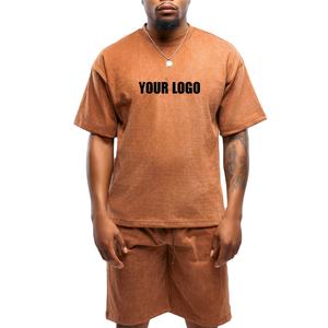 Ensemble court pour homme en coton respirant, lavage à l'acide, broderie personnalisée, prix bas, vente en gros, survêtement pour homme - Product Image 1