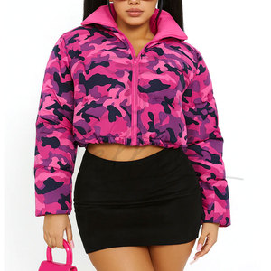 Customize Long Sleeve Cropped Women Puffer <b>Jackets</b> Winter Outdoor Cold Weather Lightweight <b>Camo</b> Puffer Coat - Product Image 1